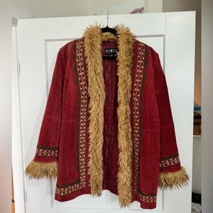 Red Leather Penny Lane Fur Coat